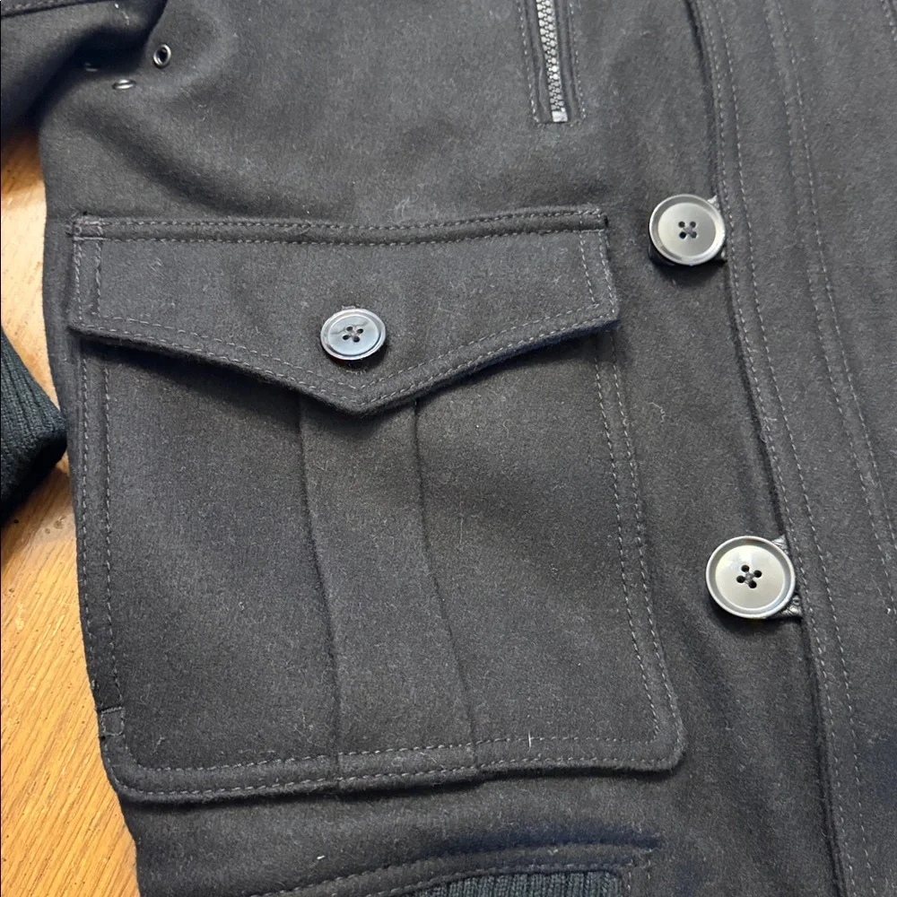 Express Men’s Wool Blend Winter Bomber Jacket Sz Small w/ Detachable Collar EUC